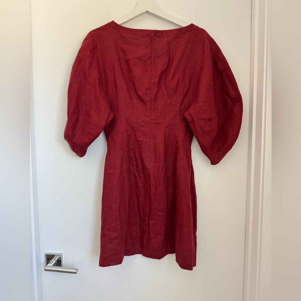 Faithfull the Brand Small Raynara Linen Mini Dress Wine Red - Picture 6 of 12